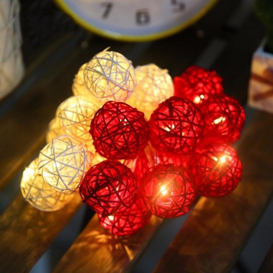 Battery Powered 1.8M 10LEDs Rattan Ball Fairy String Lights for Christmas Garden Party