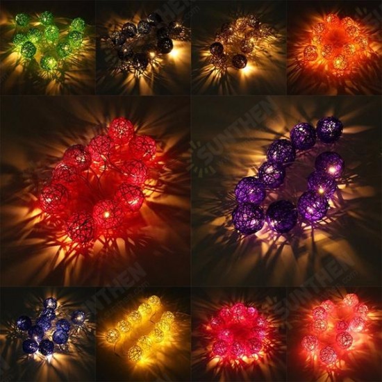 Battery Powered 20 LED Rattan Ball String Light Home Garden Fairy Lamp Wedding Party Xmas