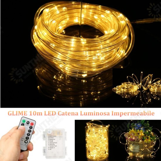 Battery Powered 8 Modes Waterproof 10M Warm White 100LED Tube String Light With Infrared Remote Control