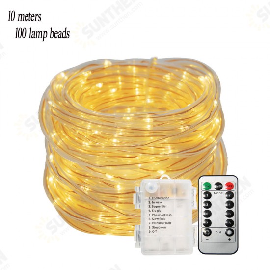 Battery Powered 8 Modes Waterproof 10M Warm White 100LED Tube String Light With Infrared Remote Control