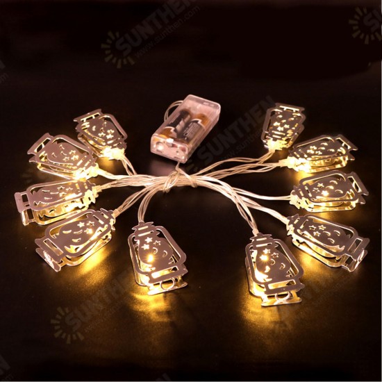 Battery Powered Silver Fanoos Lantern 10 LED String Holiday Light for Islamic Eid Ramadan