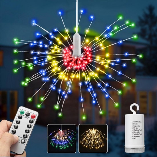 Battery Supply 8 Modes 240 LED Hanging Firework Fairy Wire String Light Christmas Wedding Decor Lamp