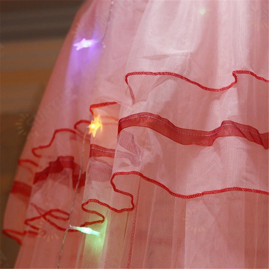 Ceiling-Mounted Mosquito Net Installation Home Dome Foldable Bed Canopy with LED String Light