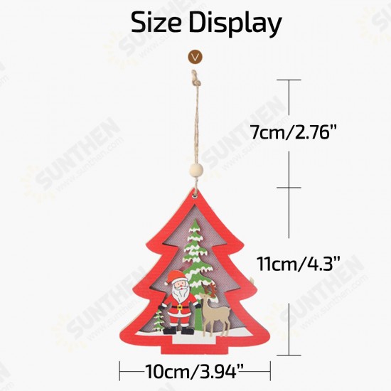 Christmas Decoration Hollow Wooden Pendant Night Light Tree Hanging Ornaments