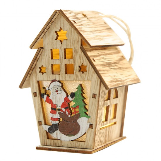 Christmas Wooden Christmas Lighted Wooden Cabin Creative Assembly Small House Decoration Luminous Colored Cabin