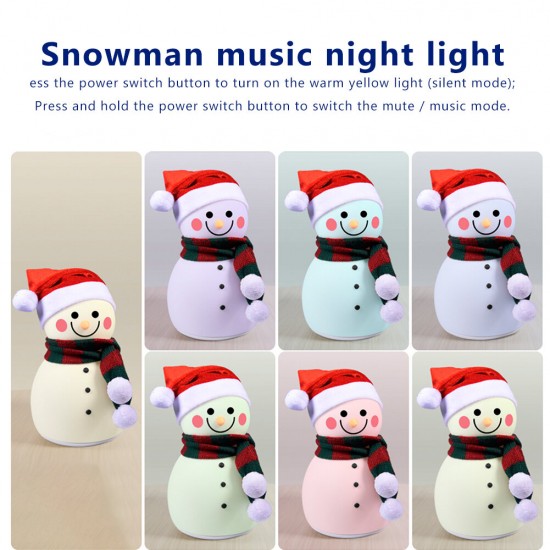 Cute Cartoon Snowman Music Night Light Bedroom Decor Bedside Lamp Christmas Gift Night Lamp for Children Bayby Kid