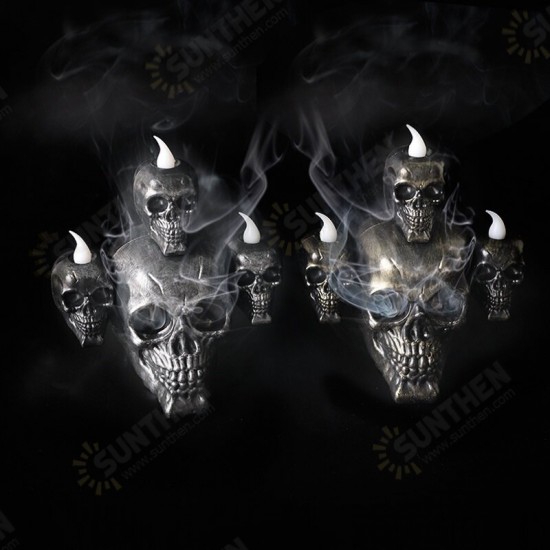 Halloween Smoke Horror Skull Head Lamp LED Electronic Candle Lights Haunted House Decoration Props