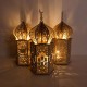 Islam Eid Ramadan Mubarak Decoration Wooden Golden LED Lantern Basswood Night Light