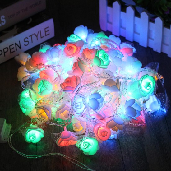 LED Lace Roses Fairy String Light Lamp Tree Wedding Garden Home Decoration EU Plug AC220V