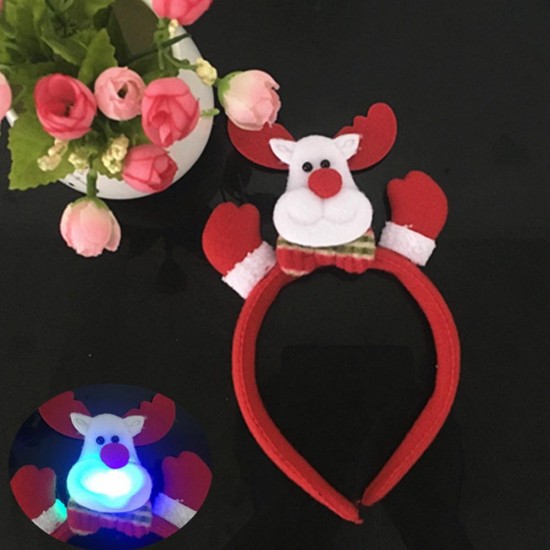 LED Single Headband Hair Band Christmas Santa Deer Snowman Bear Pattern with RGB Light