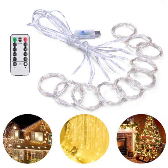 3M*3M USB 15W IP67 8 Modes Remote Control 300 LED Curtain Fairy String Holiday Light DC5V