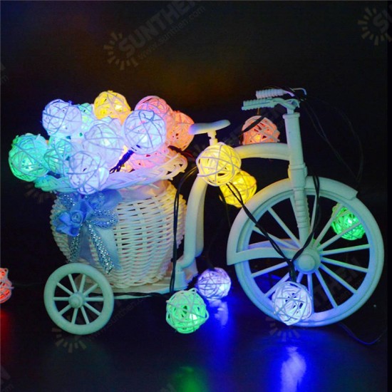 Solar Powered 5M 20LEDs Multicolor Rattan Ball String Light For Wedding Party