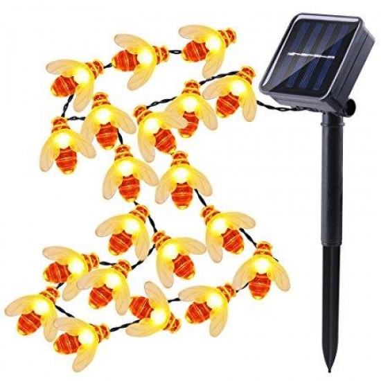 Solar Powered 5M 20LEDs Waterproof Black Yellow Bee Fairy String Light for Garden Party Christmas