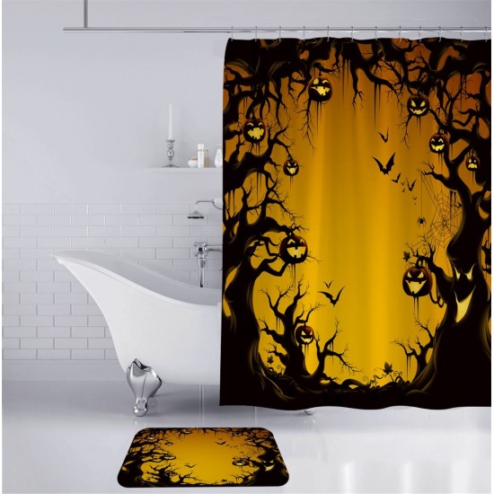 Halloween Series Decorative Toys Bathroom Toilet Cover+Non-slip Pedestal Rug+Bath Mat / Waterproof Shower Curtain Halloween Style