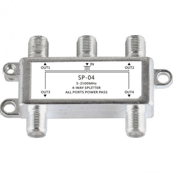 SP04 Satellite 4 Way Coax Cable Splitter Bi-Directional MoCA Connector Designed for SATV/CATV