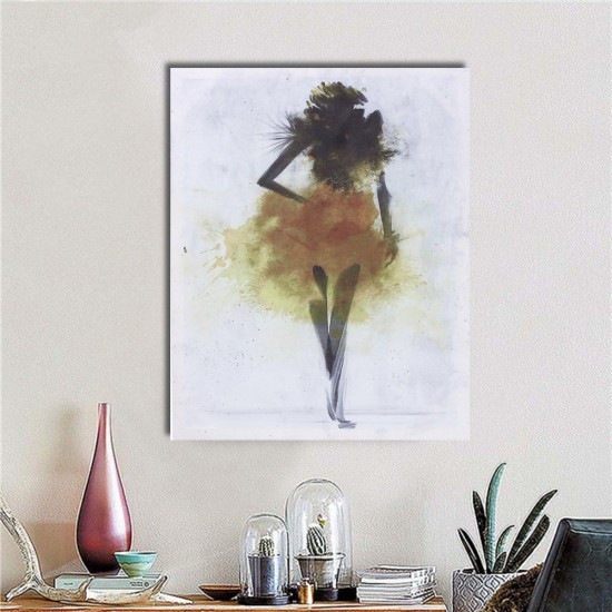 Fashion Yellow Girl Minimalist Abstract Art Canvas Oil Print Paintings Framed/Unframed