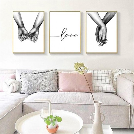 Holding Hand Black And White Picture Cambric Prints Painting Love Wall Sticker Home Decor