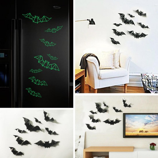 Luminous Three-dimensional Plastic Bat Halloween Wall Sticker Bar Haunted House Decoration