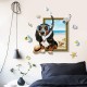 Creative 3D Cartoon Summer Diving Dog Frame PVC Removable Home Room Decor Sticker