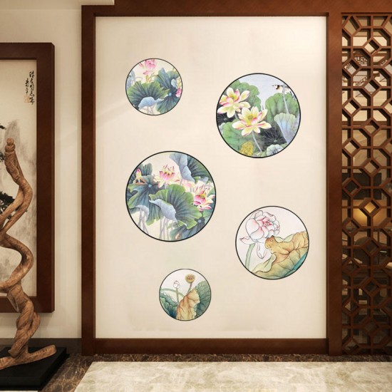 FX82033 2PCS Lotus Painting Sticker Home Study Room Decorative Sticker Wall Sticker Combination Sticker