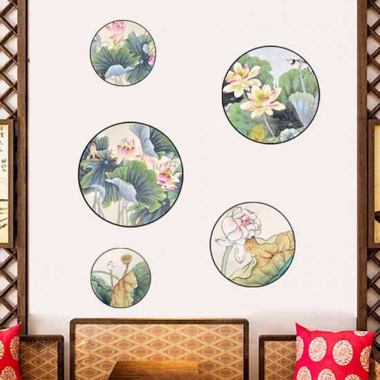 FX82033 2PCS Lotus Painting Sticker Home Study Room Decorative Sticker Wall Sticker Combination Sticker