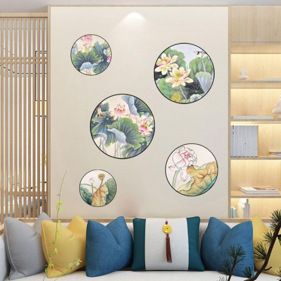 FX82033 2PCS Lotus Painting Sticker Home Study Room Decorative Sticker Wall Sticker Combination Sticker