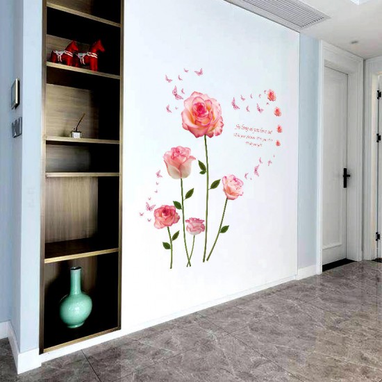 SK9337 Pink Rose Bedroom And Living Room Wall Sticker Decorative Stickers DIY Stickers Cabinet Sticker