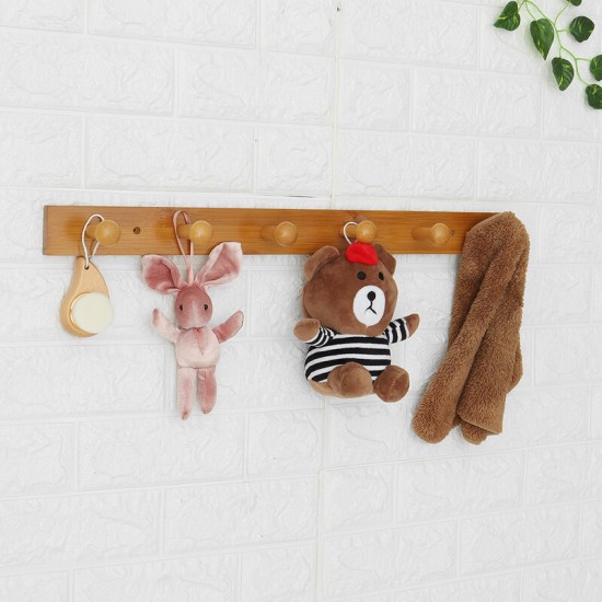 Wall-mounted Clothes Hook Natural Bamboo Coat Hanger Home Key Bag Storage Shelf