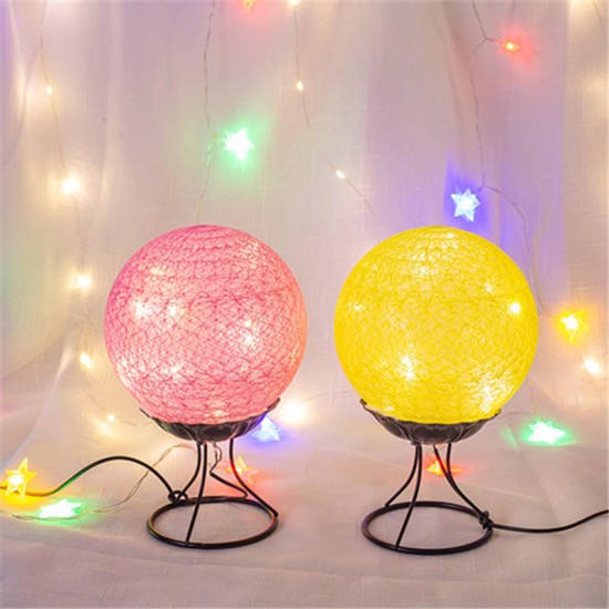 LED Linen Rattan Ball Desk Lamp USB Creative Romantic Night Light with Switch Button