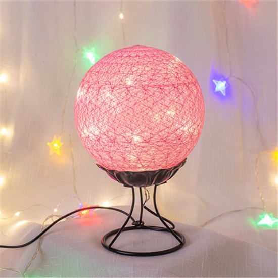 LED Linen Rattan Ball Desk Lamp USB Creative Romantic Night Light with Switch Button