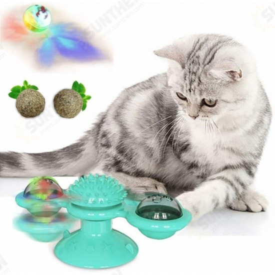 Cat Funny Toy Multifunction Windmill Turntable Massage Tickle Toy Hair Brush Pet Interactive Game with Luminous Ball