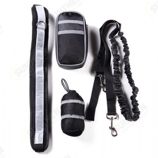 Nylon Pet Running Dog Strip Elastic Leash Zipper Bag Reflective Waist Belt Holder Set