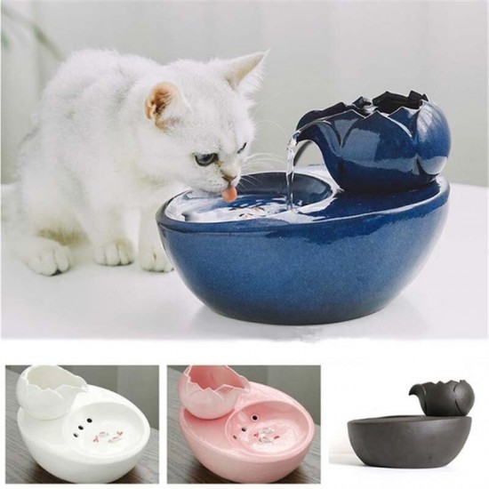 Pet Cat Dog Auto Circulating Water Dispenser Filter Ceramic Lotus Fountain Drinking