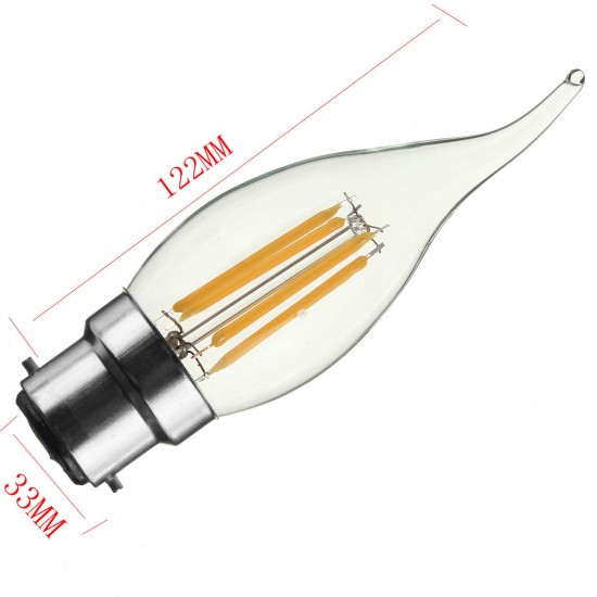 B22 C35 4W COB White/Warm White Filament Bulb Edison Retro Glass Lamp Non-Dimmable AC 220V