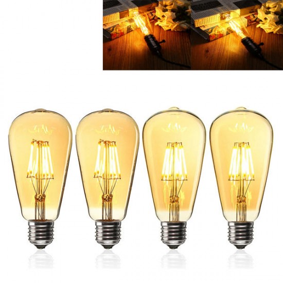 E27 ST64 6W Golden Cover Dimmable Edison Retro Vintage Filament COB LED Bulb Light Lamp AC110/220V