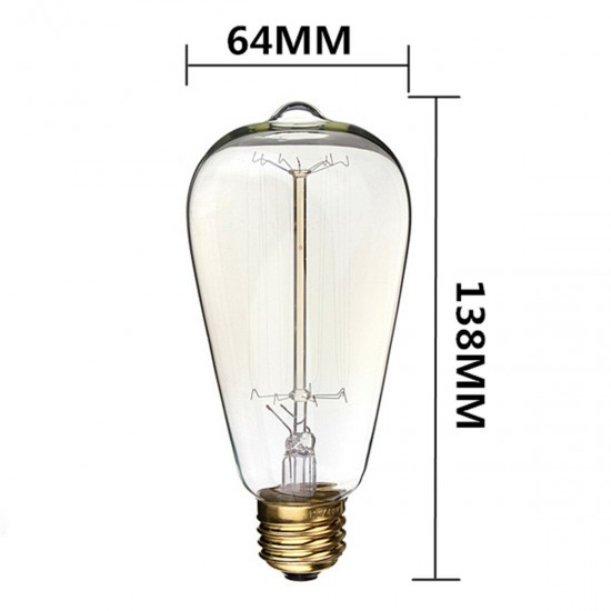 2Pcs/Pack E27 Edison Incandescent Bulb Vintage Lamp Filament Retro ST64 40W 110V Warm White Ideal for Decoration Antique Light Fixture