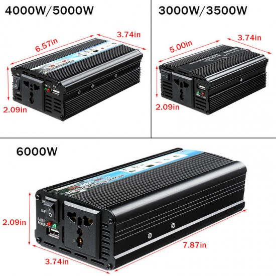 DC 12V to AC 110V Power Inverter Modified Sine Wave Voltage Converter 3000/3500/4000/5000/6000W Peak