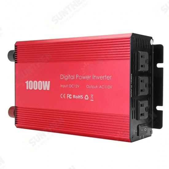 Power Inverter 1000W 12V DC to 110V AC Inverter Full-Bridge with 3 AC Outlets High Quality