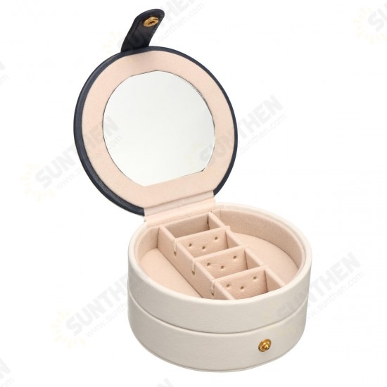 Portable Travel Round Multi-Layer Jewelry Box Leather Stud Earrings Jewellery Ornaments Storage Case