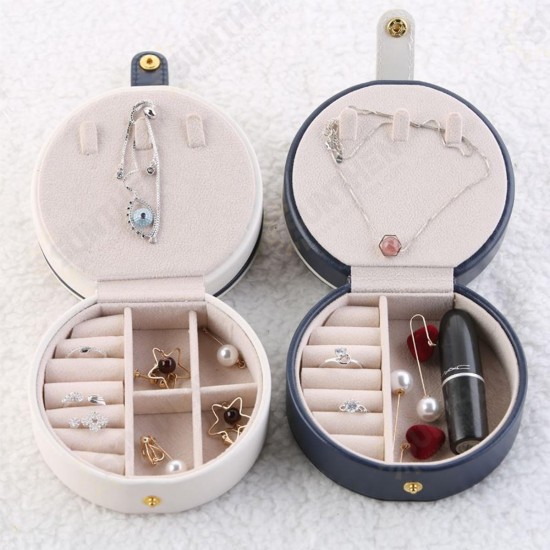 Portable Travel Round Multi-Layer Jewelry Box Leather Stud Earrings Jewellery Ornaments Storage Case