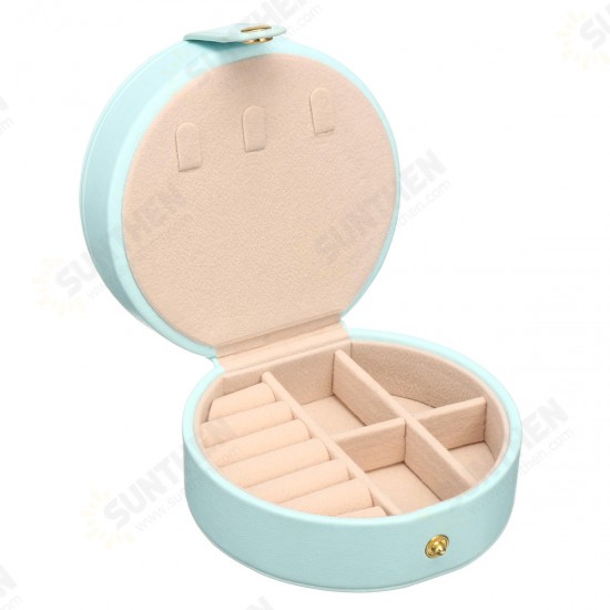 Portable Travel Round Multi-Layer Jewelry Box Leather Stud Earrings Jewellery Ornaments Storage Case