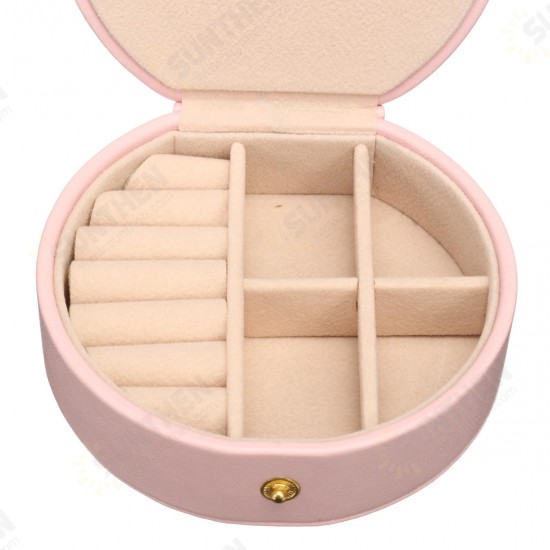 Portable Travel Round Multi-Layer Jewelry Box Leather Stud Earrings Jewellery Ornaments Storage Case