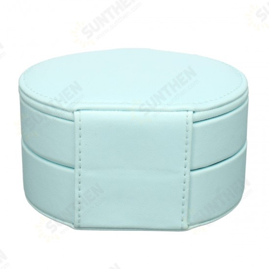 Portable Travel Round Multi-Layer Jewelry Box Leather Stud Earrings Jewellery Ornaments Storage Case