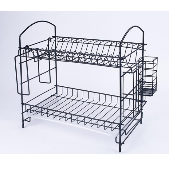 2 Layer Dish Drainer Cutlery Shelf Drying Holder Rack Drip Tray Kitchen Storage