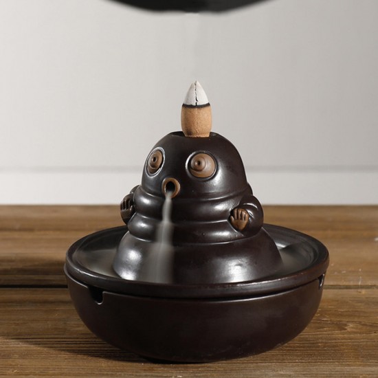 2-in-1 Ashtray Smoke Bud-dha Ceramic Backflow Cone Incense Burner With 10 Cones Kitchen Storage Rack