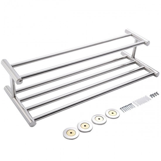 304 Stainless Steel Double Tiers Towel Rail Rack Shelf Wall Mounted Bathroom