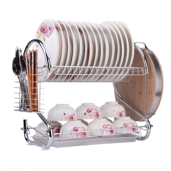 Dish Drying Rack 2 Tier Dish Rack with Utensil Holder Cup Holder and Dish Drainer for Kitchen Counter