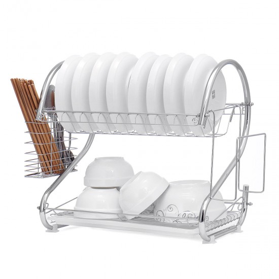 Dish Drying Rack 2 Tier Dish Rack with Utensil Holder Cup Holder and Dish Drainer for Kitchen Counter