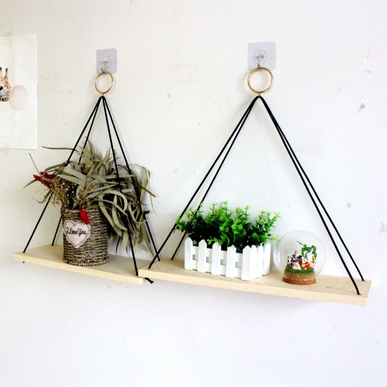 Hanging Shelf Storage Holder Plant Rack Wooden Bedroom Wall Mounted Organizer