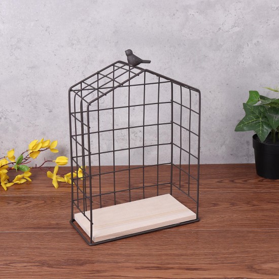 Large Metal & Wood Wall Hanging Shelf Birdcage Storage Bracket Hallway Display Home Decor